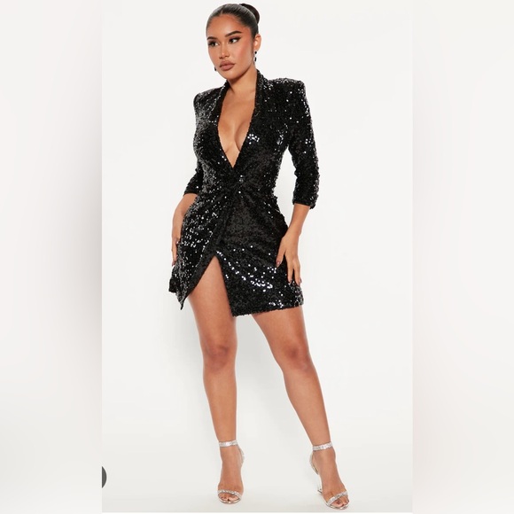 Black Sequin Blazer Dress 1X - Picture 4 of 6